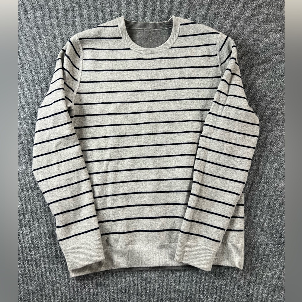 Reversible Sweater Men's Sz Large Solid Gray And Striped Pullover Crewneck‎